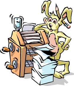 Image of bunny running a printing press.